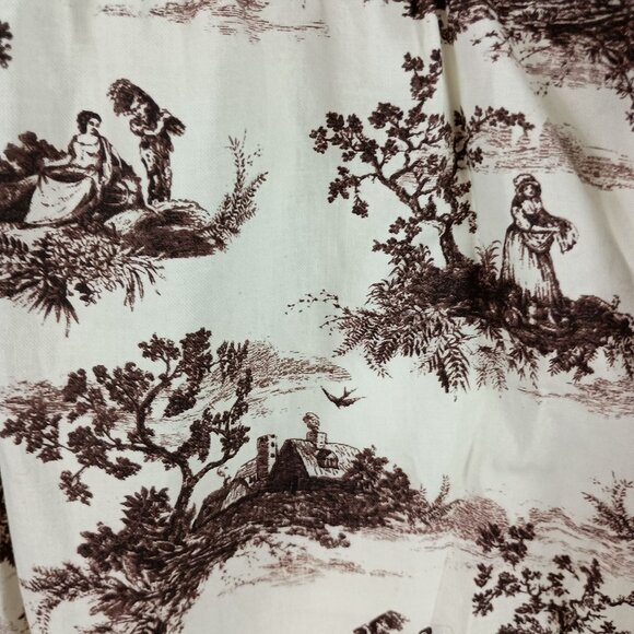 Vintage Inspired Country Toile Cotton Apron With Pink Button Pocket & Ties - Picture 3 of 8